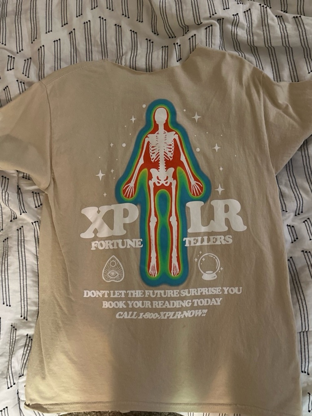 Zumiez Beige Graphic Tee with Rainbow Skeleton